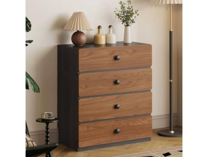 Kommode aus Massivholz 3/4 Schubladen Sideboard Mit Viel Stauraum Für Kleidung und Accessoires Schlafzimmer Kommode mit Metallauszug Schrank Komodenschrank für Küche Büro Flur Schlafzimmer 80*40*93CM