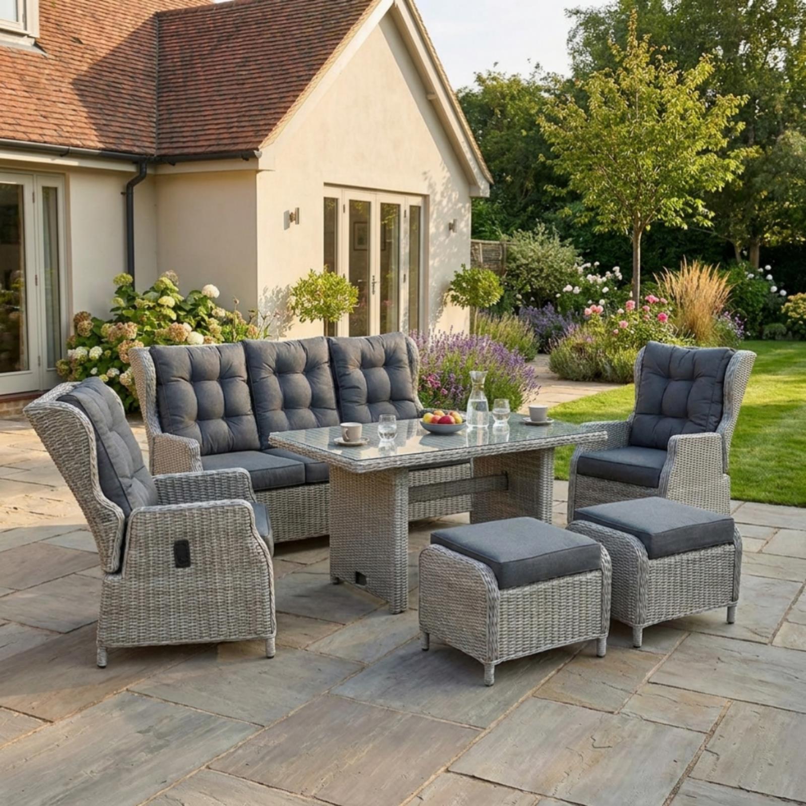 bellavista - Home&Garden Dininglounge-Set Canelli Polyrattan grau 7 Personen Aluminium-Gestell