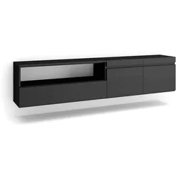 SKRAUT HOME Wohnzimmer TV-Schrank, Viel Stauraum, 200x35x45cm, Für TV-Geräte bis 80“, Hängend, Moderner Stil, Schwarz _ 48_3