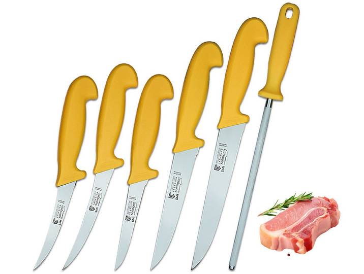 SMI Kochmesser 6-tlg Küchenmesser Set Solingen Metzgermesser Wetzstahl Ausbeinmesser