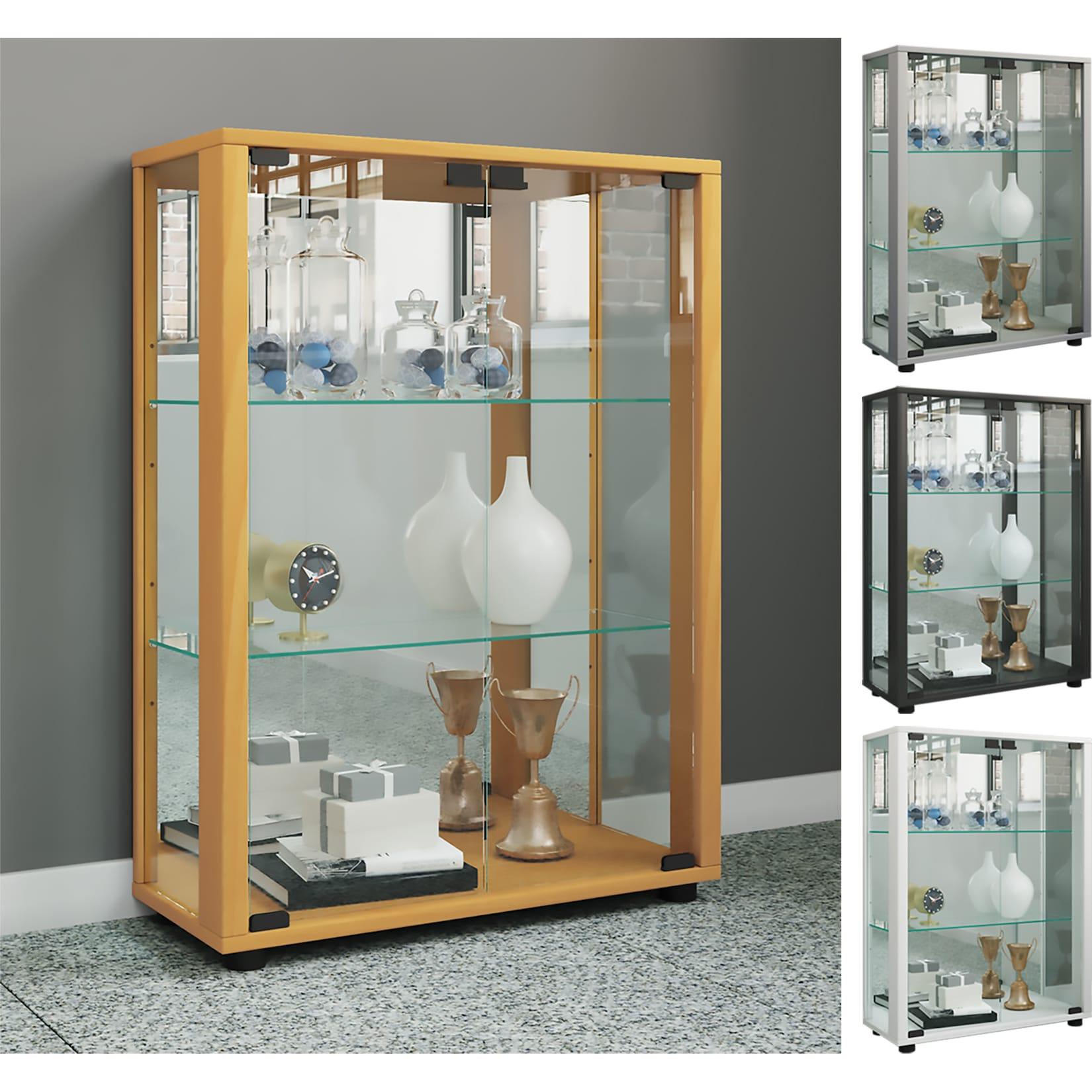 VCM Glasvitrine stehend Vitrine Glas mit ESG-Sicherheitsglas Maße ca. H. 80 x B. 60 x T. 25 cm Standvitrine Glas Modern und platzsparend Glas Vitrinenschrank – Sintalo Spiegel