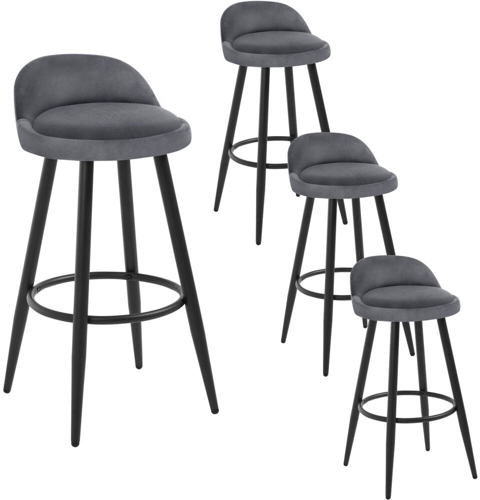 Corrigan Studio Askern Yes Upholstered Velvet Bar Stool with Iron Frame Dark Grey 4