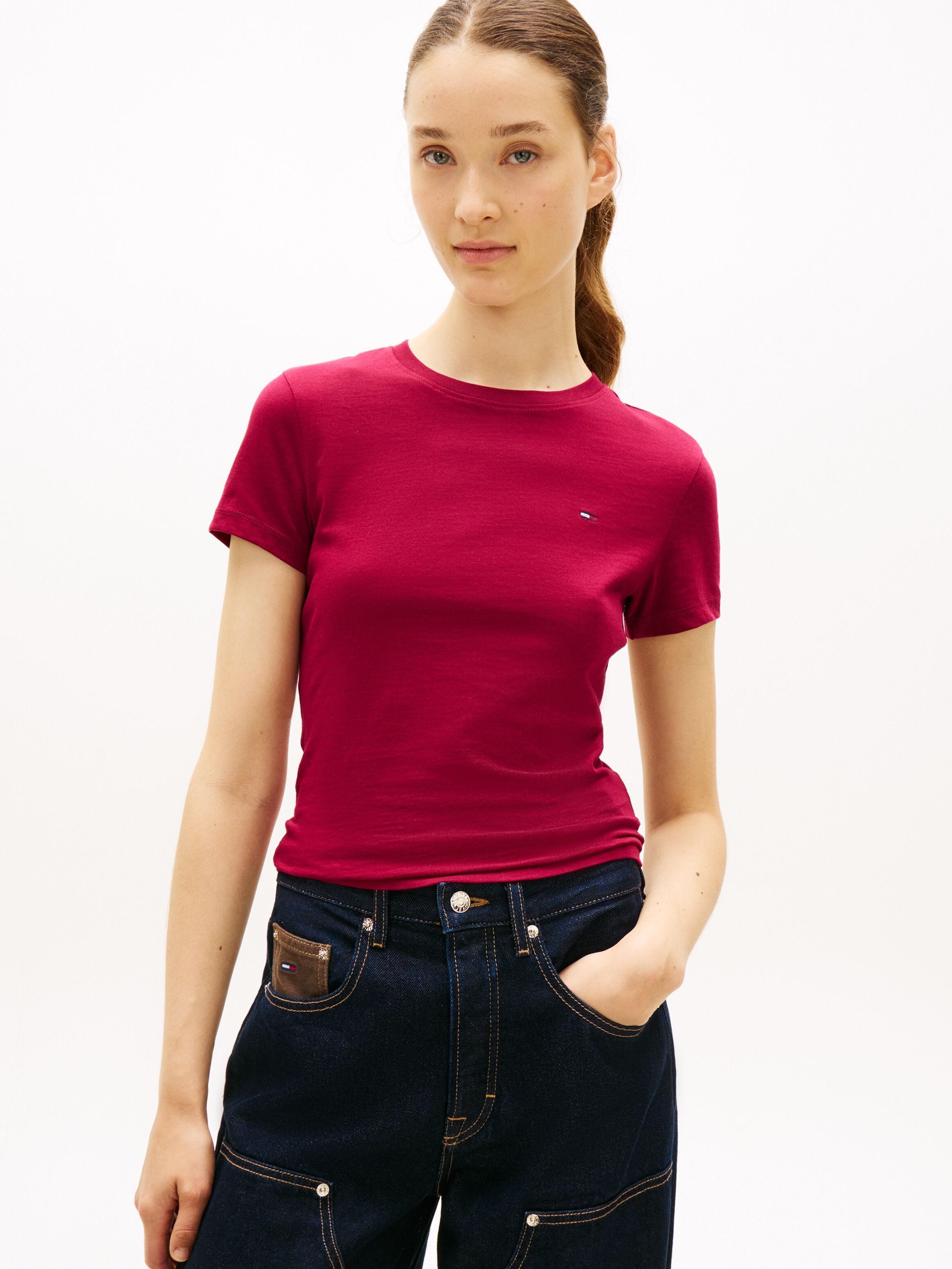 Tommy Jeans "TJW 3PACK C-NECK TEE" Packung, 3er-Pack, 3 Stk. Slim, unifarbenes Design schwarz, ecru, rot alert XL (42)