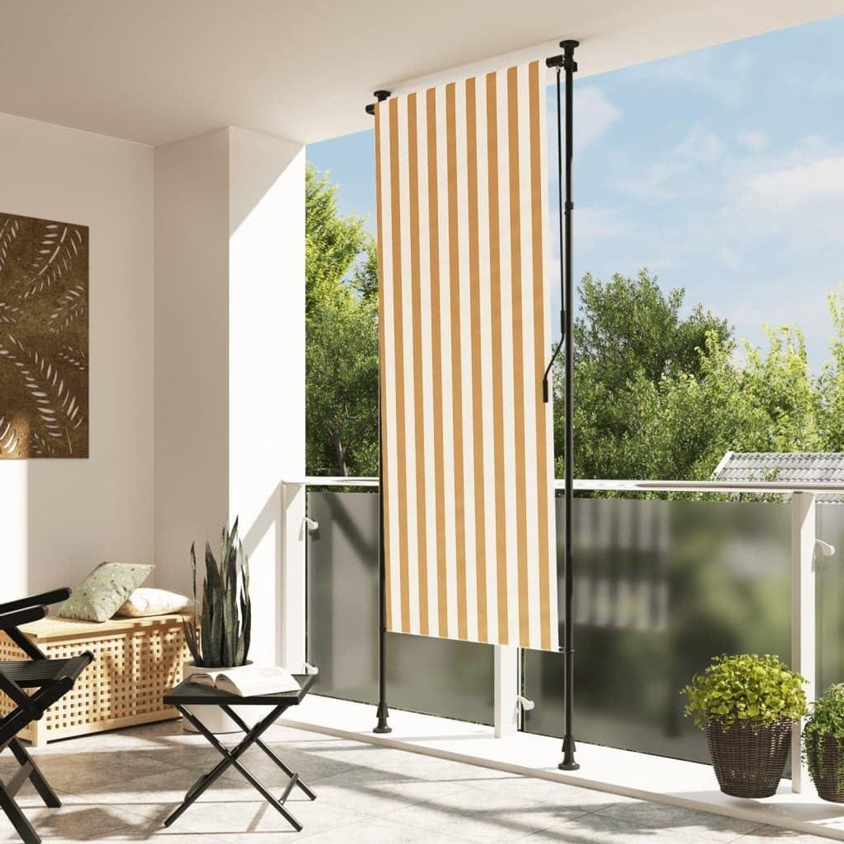 Buitenrolgordijn Oranje Wit - Verstelbaar Zonnescherm voor Privacy op je Balkon - 100 x 270 cm