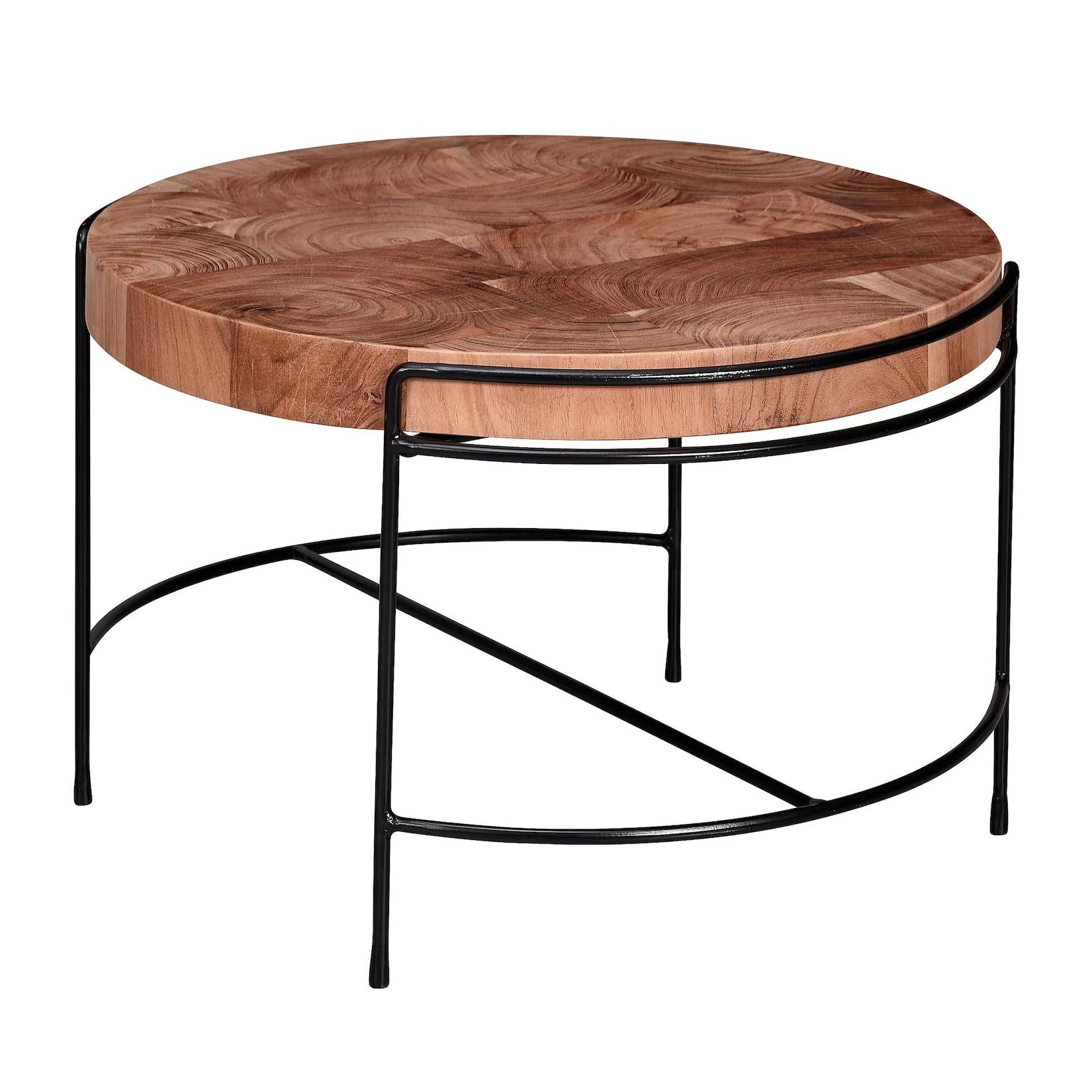 KADIMA DESIGN Industrial-Stil Couchtisch aus Akazienholz, 62x40x62 cm, Mattschwarzes Metallgestell