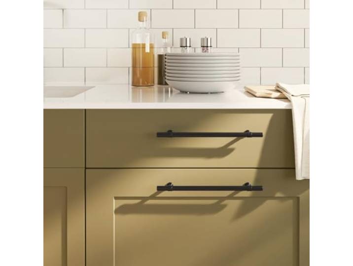 Kaelestia Möbelgriffe Schwarz Edelstahl 10 Stk 192 mm Lochabstand T-Form Vintage Design für Schrank Schublade Küche Bad Kommode Büro Renovieren
