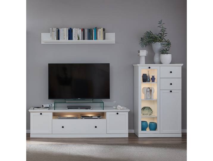 Wohnwand Baxter 3-teilig - Highboard Spanplatte, beschichtet Weiß 273 x 180 x 41cm