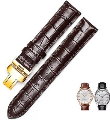 Uplifted Goods Leather Watch Strap For Men Compatible With Tissot brown Gold Clasp 18mm