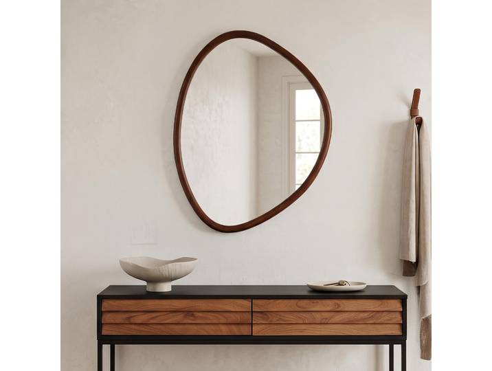 Miroir mural organique design avec cadre en bois massif 60 x 80 cm