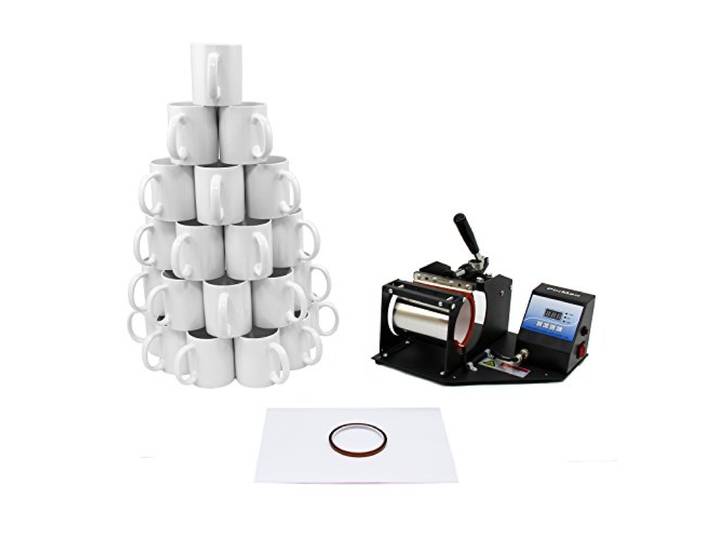 PixMax Tassenpresse Sublimationspresse Heisspresse Hitzepresse Transferpresse Tassen bedrucken beinhaltet 72 Tassen mit unbedruckten Präsentationsboxen Schachteln