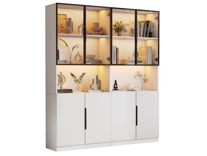 Vitrine blanche – Portes vitrées éclairage LED application LotusLantern – 160 x 30 x 200 cm