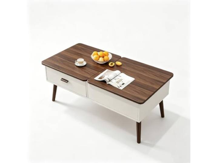 Couchtisch mit hochklappbarer Tischplatte, verborgenem Stauraum Platzsparendes Möbel für Wohnungen(White+Walnut,39.4x19.7x18.5 in)