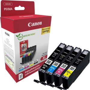Canon Tinte CLI-551XL BK, C, M, Y, Value Pack, 6443B008, 4x 11ml, inkl. Fotopapier, 4 Stück