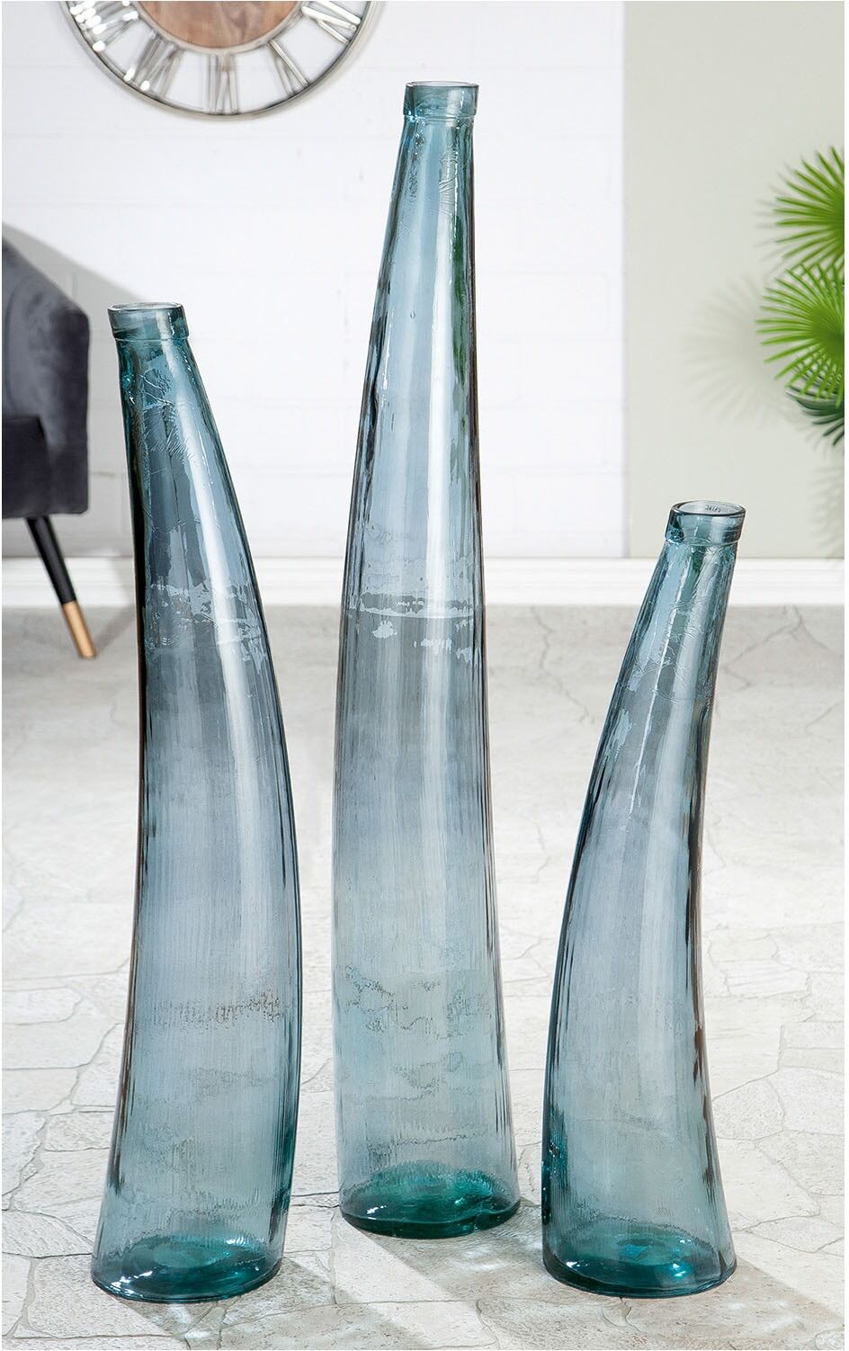 Bodenvase GILDE "Bodenvase Bleu", transparent (blau), B:20cm H:100cm T:20cm Ø:20cm, Glas, Vasen, Bodenvase blau B/H/T: 20cm x 100cm x 20cm Ø 20cm