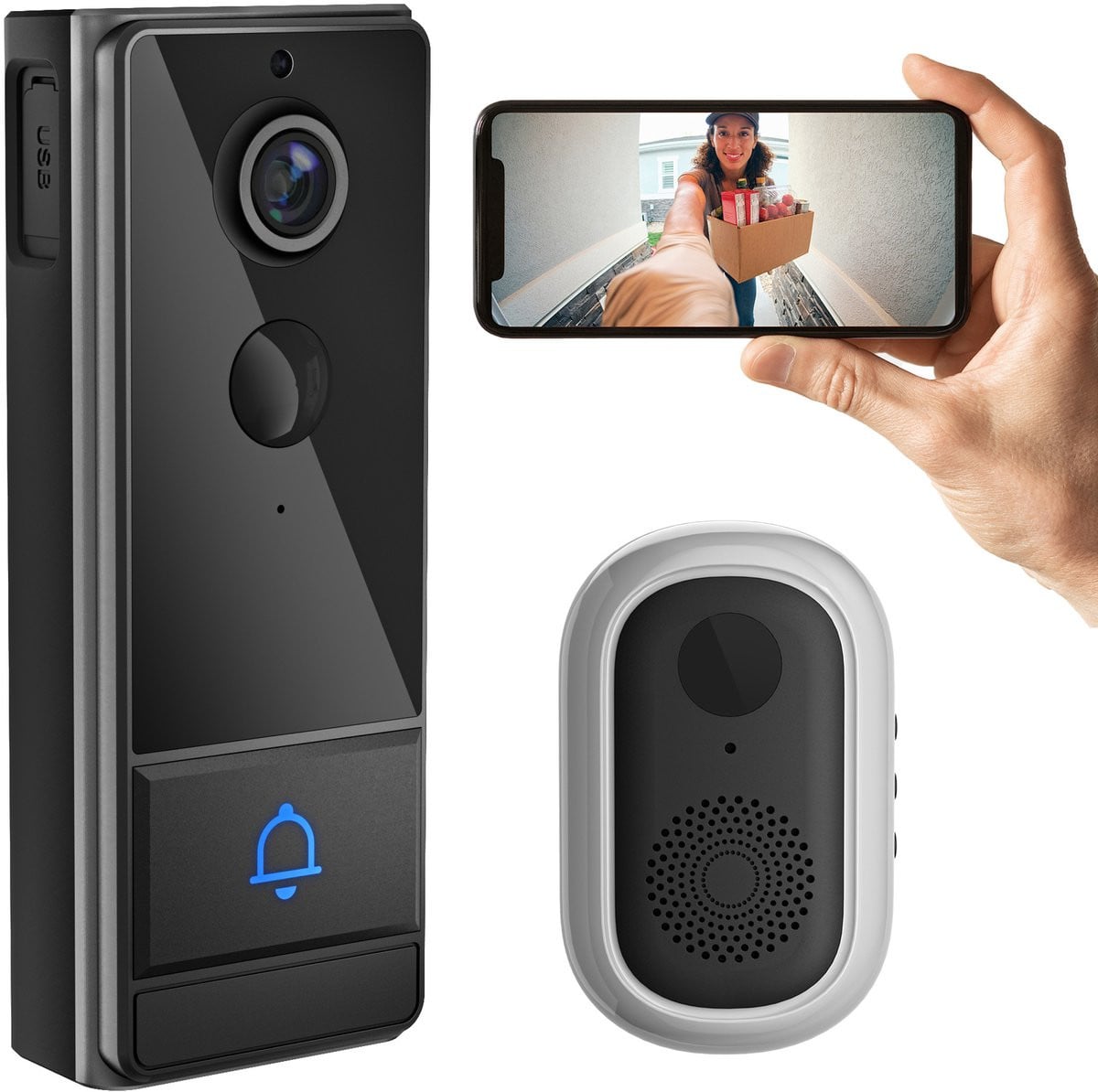 Slimme HD videodeurbel met WiFi - Zwart