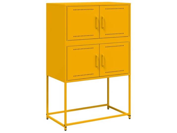 HGFDVCMR Sideboard Senfgelb 68,5x38,5x107 cm Stahl Metallschrank Stabiler Industrieschrank aus Stahl mit 4 Fächern und Türen für Wohnzimmer oder Schlafzimmer.