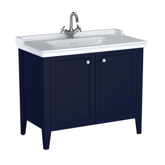 VitrA Valarte Waschtisch-Möbel-Set 65767 99,5x53x88cm, 2 Türen, Korpus stahlblau/Waschtisch weiß hochglanz