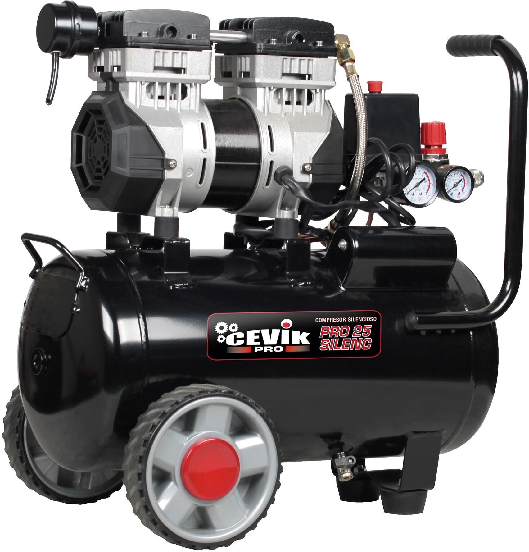 CEVIK PRO Compresor de Aire silencioso 24 litros 1,5 HP. Negro