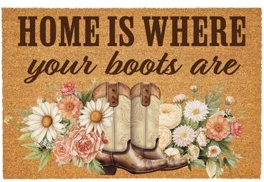 Evergreen "Home is Where Your Boots Are Floral Coir Mat 36""x24"" - 36"" x 24"""