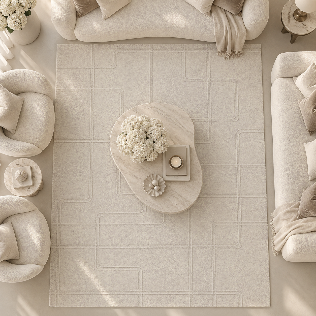 Geneva Ivory Wool Linear Patterned Rug, 200x300cm