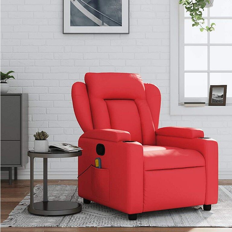 vidaxl Sillón de masaje reclinable cuero sintético rojo
