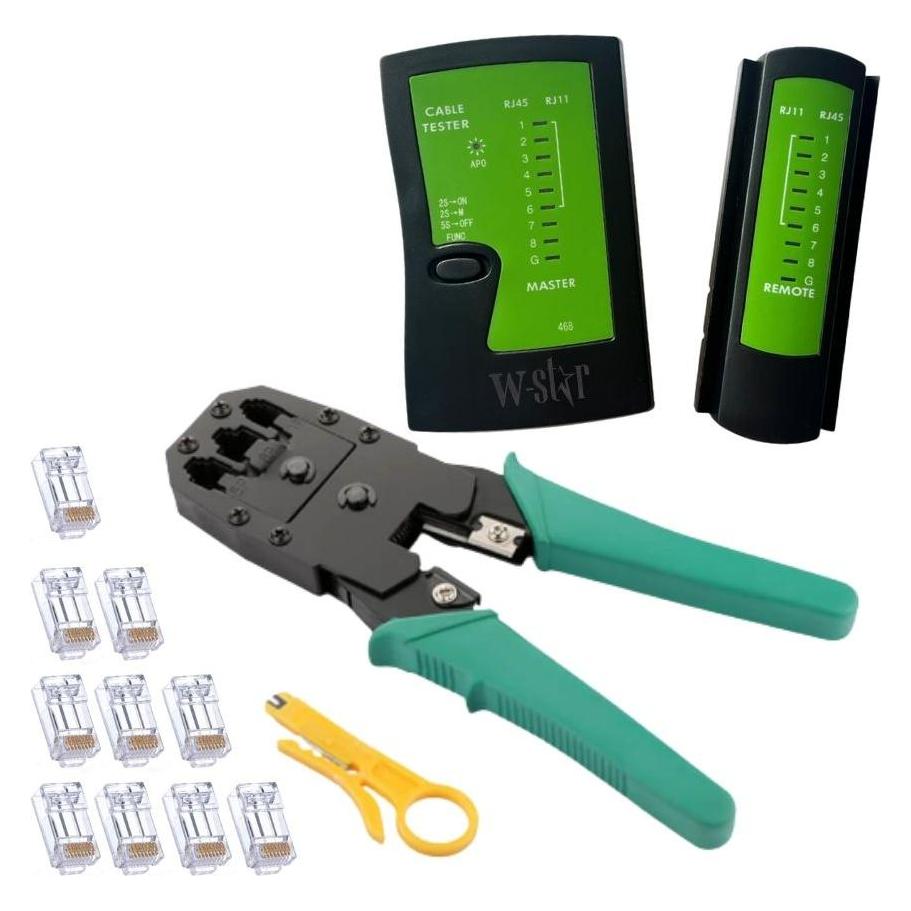 W-Star WS193 Networking Tool Set, UTP tester, RJ45 RJ11 pliers, puncher, 10x RJ45 (Netzwerk Zubehör) (WS193)