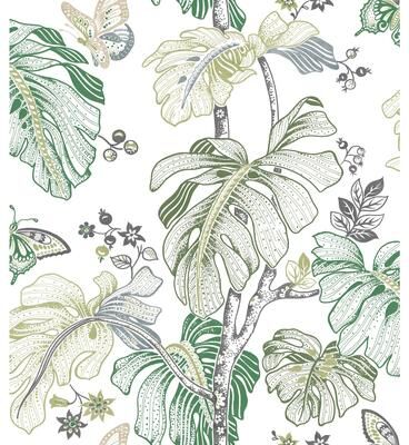 RoomMates Green & Grey Boho Palm Peel and Stick Wallpaper