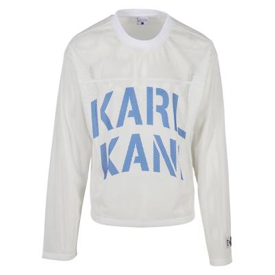 Langarmshirt KARL KANI "Karl Kani Stencil Mesh Boxy Longsleeve", Herren, Gr. M, weiß, 100% Polyester, bedruckt, normal, Rundhals, Shirts Langarmshirt