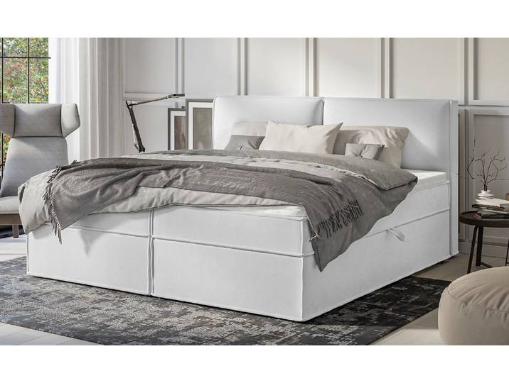 S-Style Möbel Uma - Modernes Boxspringbett mit Topper und Bettkästen - Silber