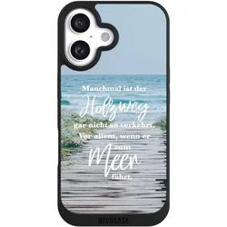 Nivocase Handyhülle für Apple iPhone 16 Hülle NIVOpure Case Schwarz Statement Strand Spruch (Apple iPhone 16), Smartphone Hülle, Schwarz