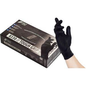 NITRAS Einmalhandschuhe Tough Grip N, schwarz, 50 Stück, Nitril, chemikalienbeständig, lebensmittelecht, Größe L