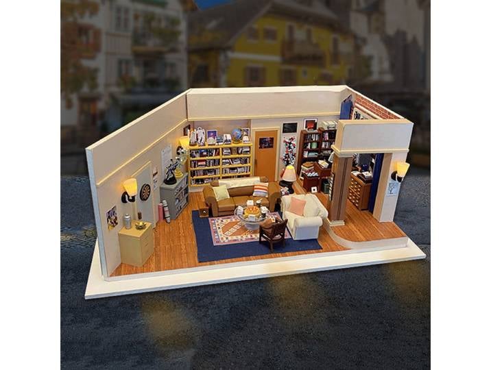 Bricolage en bois Sheldons's appartement Casa Kits de construction miniatures serre-livres lumières assemblé étagère décoration de la maison amis cadeau