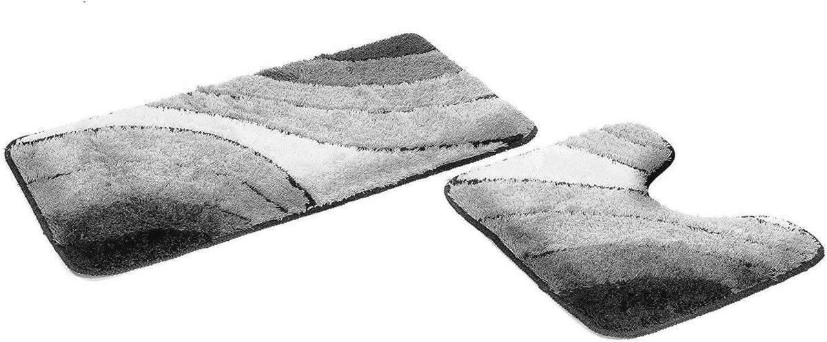 Antislip Badmat Set met Uitsparing - Grijs - 2-delig Badkamer Tapijt