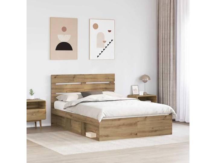 KTHLBRH Bettgestell Eiche Handwerk 150 x 200 cm Minimalistisches Design, Massivholz, stabile Basis, einfache Montage