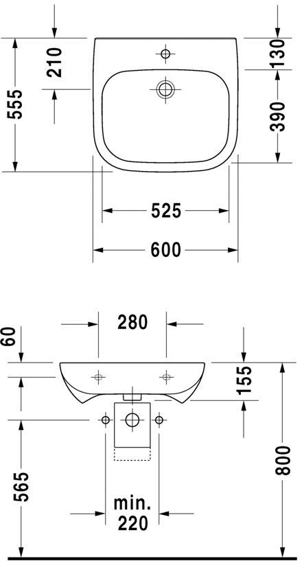 Duravit D-Code Vital Waschtisch 60 cm, ohne Überlauf