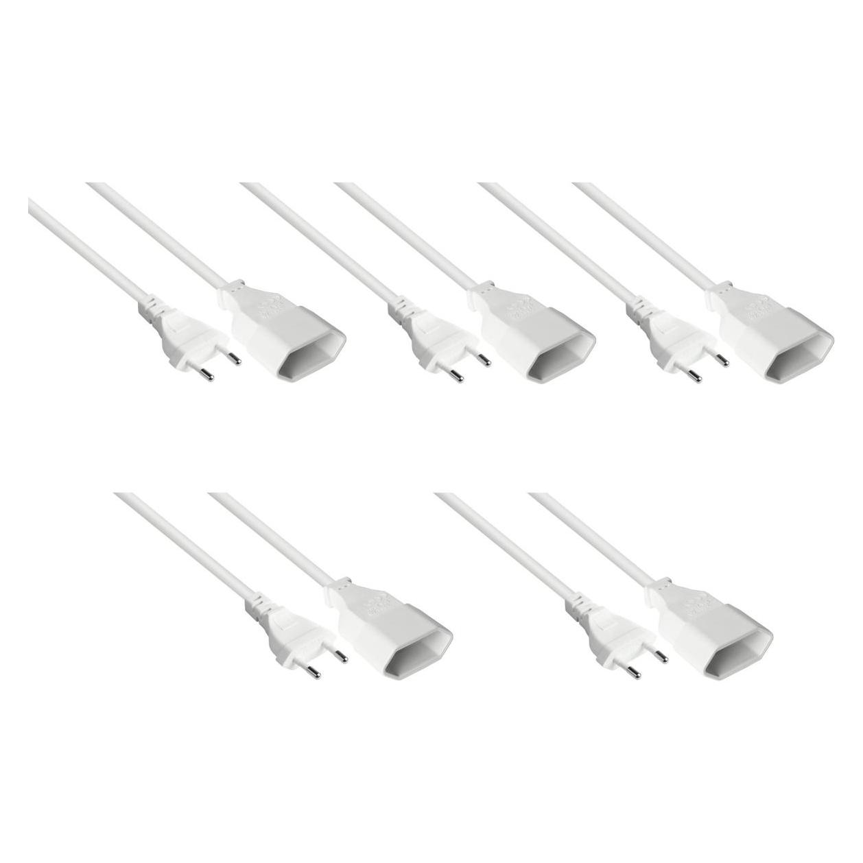 Varia Euro-Verlängerung Euro-Stecker Typ C an Euro-Buchse, weiss, 0,75mm², 3m - 5er SPAR-Set (3 m, CEE 7/3) (SK0300-W030-5)