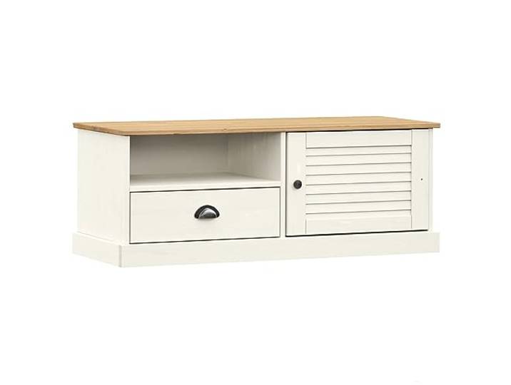 Roanoer TV-Schrank VIGO Lowboard Massivholz Kiefer 106x40x40 cm Weiß Rustikales TV-Möbel aus Kiefernholz mit Schublade und Lamellentür für Ordnung im Wohnzimmer oder Schlafzimmer.