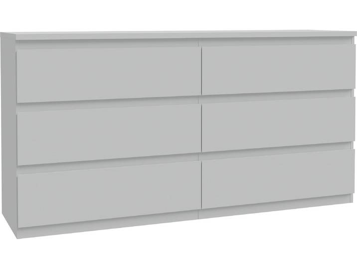 Kommode FORTE Edmore , weiss (secret grau), B:153,9cm H:79,8cm T:42,2cm, Holzwerkstoff, Sideboards, Kommode, grosse Kommode, grifflose Front, Stauraum, 6 Schubladen