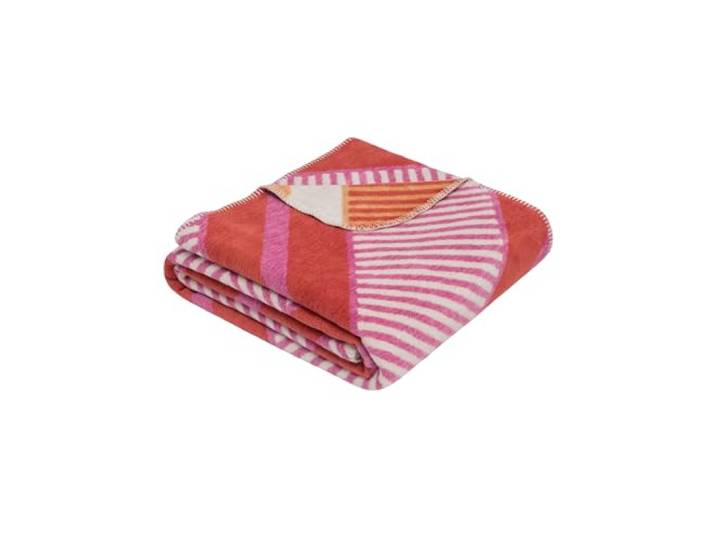 Ibena Decke 150x200 cm - Baumwollmix, weich, warm & waschbar, Kuscheldecke pink orange mit Muster