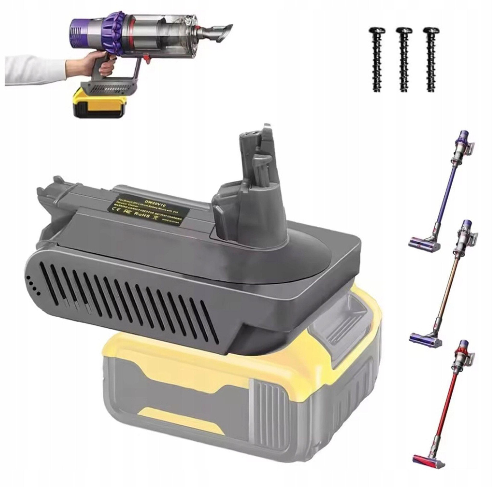 ROSFIX Adapter Batterijvervanging voor Dewalt 18V/20V/60V >4Ah naar Dyson V10 Stofzuiger ABS Converter