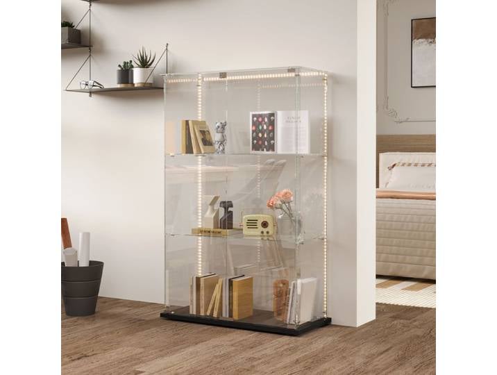 Vitrine en Verre - RWUDV - Armoire de Collection - Éclairage LED - 2 Portes - 3 Étagères