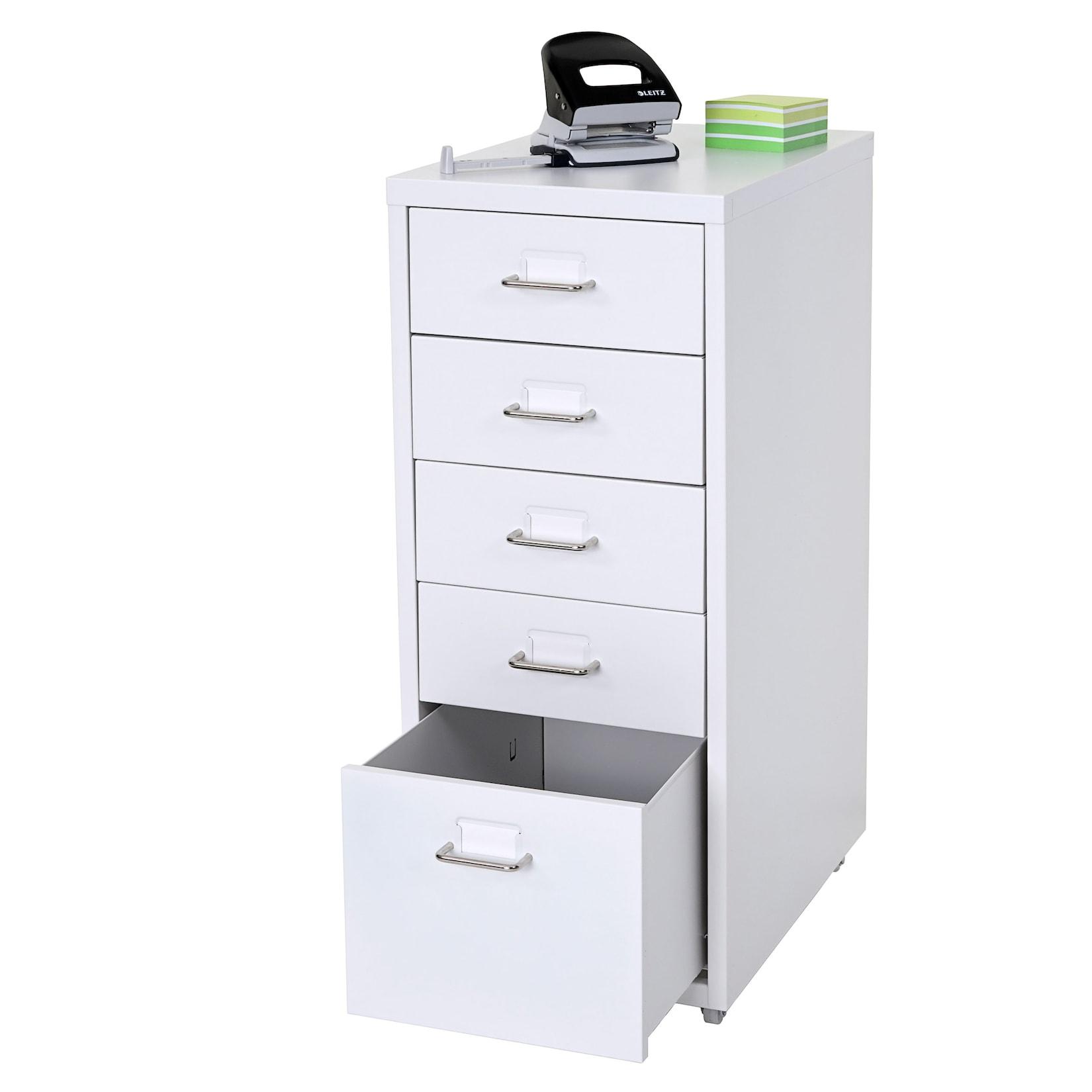 Rollcontainer Preston T851, Schubladenschrank Stahlschrank, 69x28x41cm 5 Schubladen ~ weiß