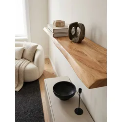 Wandregal Massivholz Baumkante Landhausstil, Akazie 115x25x4 cm