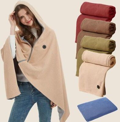 Inspired Living USB Heated Wearable Body Warmer Shawl Soft Electric Blanket With Zipper & 3 Heat Levels beige