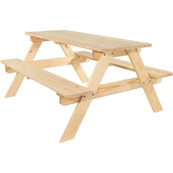 Lemodo Kinderpicknicktisch 115cm lang aus Holz Kiefer natur, Sitzgruppe für Kinder