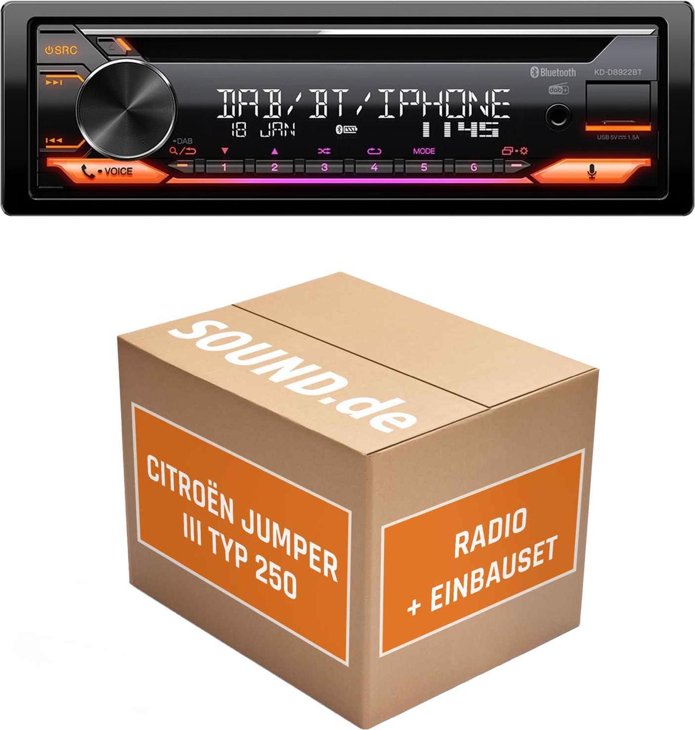 Autoradio Einbaupaket JVC KD-DB922BT passend für Citroën Jumper III 250 | Bluetooth Telefonieren Audiostreaming