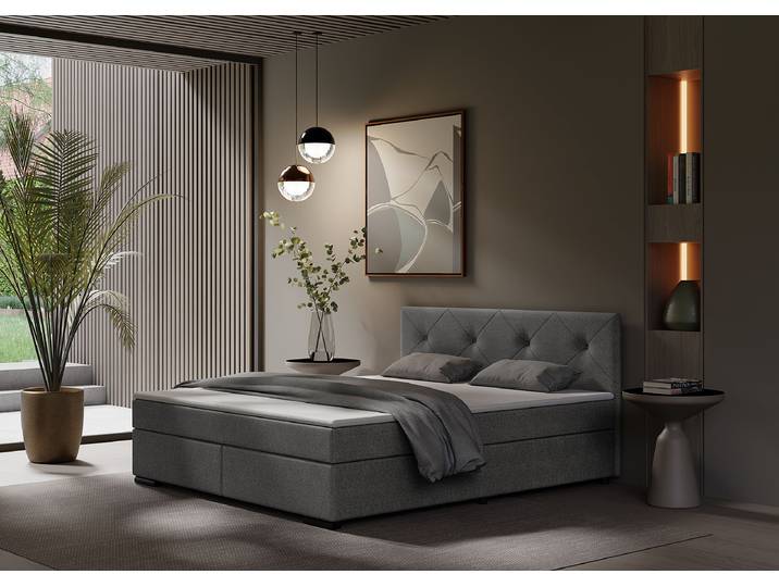 Boxspring-/Familienbett Rheem Typ C 160 x 200cm Webstoff Mavie Grau