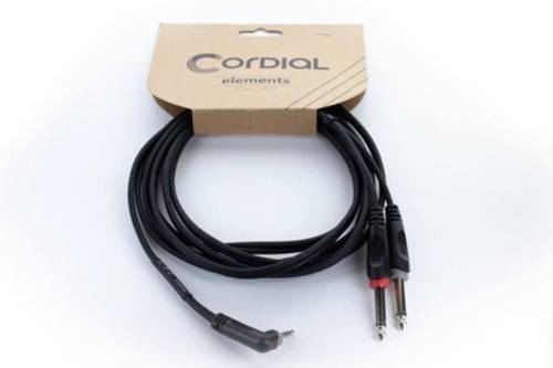 Cordial 14868 Audio Y-Adapter [1x Klinkenstecker 3.5mm - 2x Klinkenstecker 6.3mm (mono)] 3m Schwarz PVC-Mantel, Zwillingsleitung