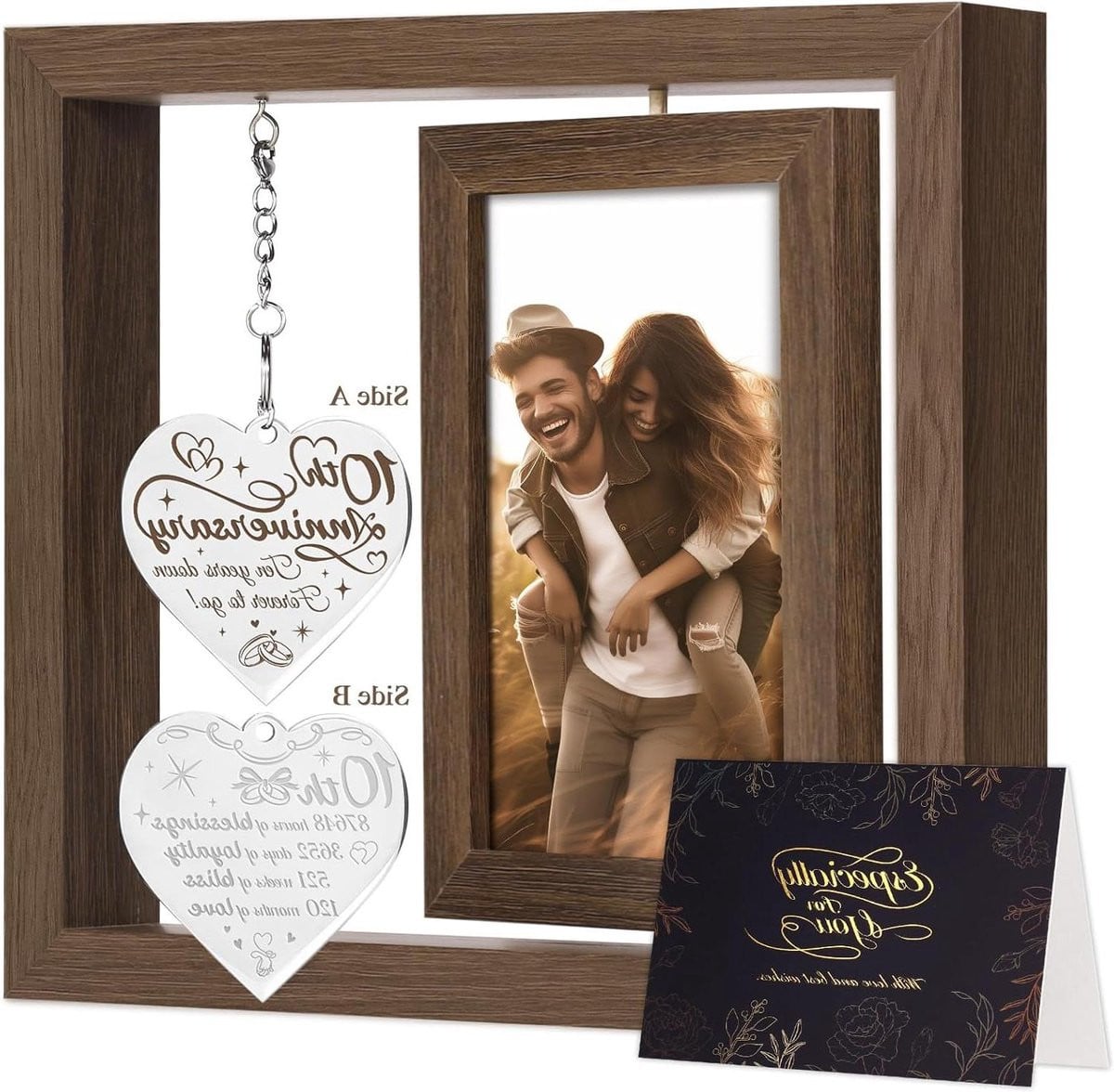 Bruine houten hartvormige jubileum fotolijst voor 2x 4x6 foto's