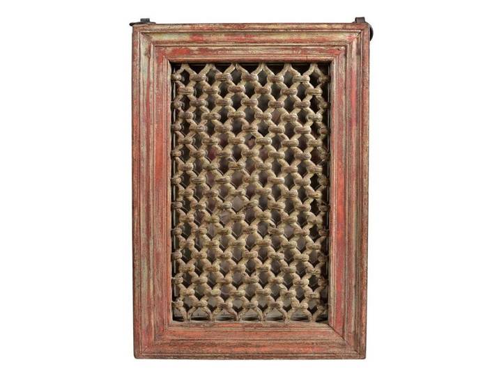Luxury-Park-Direct Kommode Indien Fensterrahmen mit Ziergitter dunkles Holz zum Einbau Rajasthan